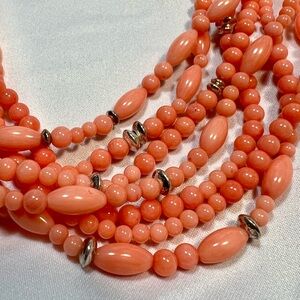 Pacific Pink Coral Beads Necklace 7 strands, w/ sterling silver clasp & enhancer
